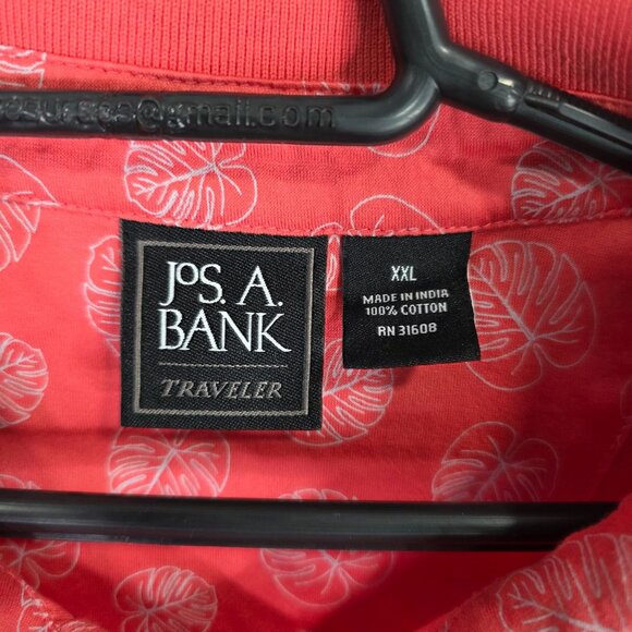 Mens Jos. A. Bank Traveler Red & White Tropical Leaf Polo Shirt Short Sleeve XXL - Picture 2 of 7